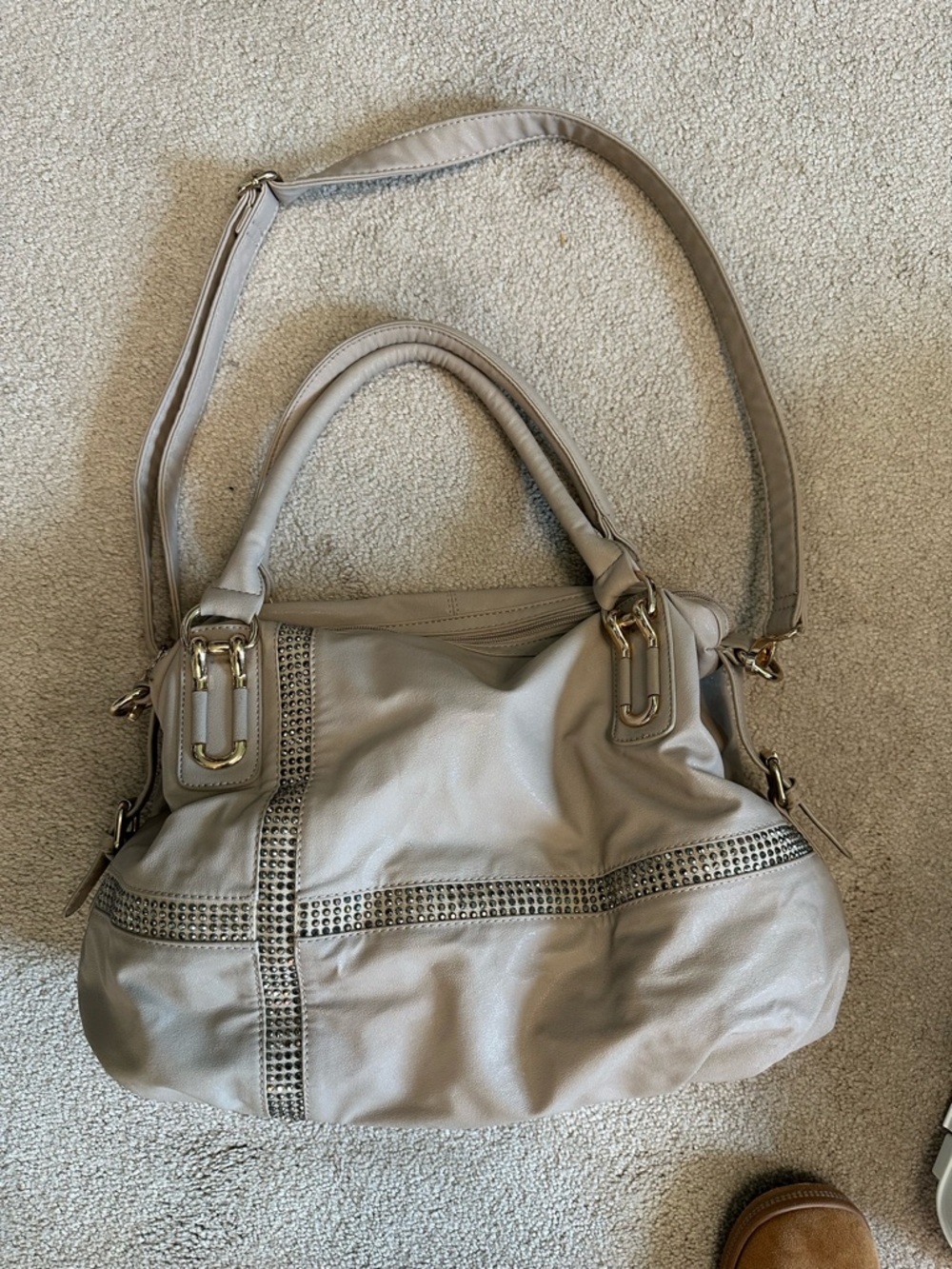 Neutral Stud Accent Satchel Bag - Brand Unspecified